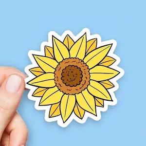 Cute Sunflower Floral Sticker  Aesthetic Vinyl, Waterproof Laptop & Water Bottle Decal