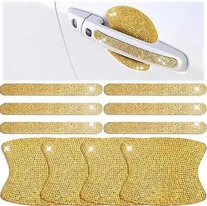 10 Pieces Bling Car Door Handle Protector Rhinestone Universal Car Handle Cover Reflective Bling Car Handle Cover Car Door Bowl Protection for Car Laptops Decoration (Gold)