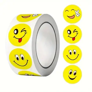 500 Cartoon Happy Face Stickers, 1 Inch Round Paper Self-Adhesive, Reusable with Glitter Decorations, Ideal for Sealing, Festive & Gift Wrapping