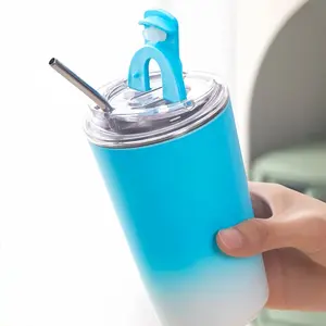 450ML Stainless Steel Coffee Cup Tumbler Insulated with Straw, Cute Multicolor Design, Ideal for Home Office Outdoor Use, Perfect Gift for Friends Birthday Christmas