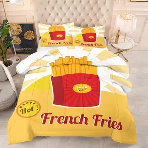 American style food quilt, hamburger french fry sandwich, suitable for children, young adults, bedroom decoration gift, including 1 quilt and 1 or 2 pillowcases without a core
