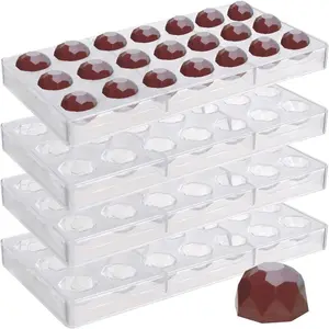 84 Grids Polycarbonate Chocolate Mold Candy Making Molds, Diamond Shaped Tray For Mousse, Jelly, Pralines, Truffles, Sweets, Bonbons, Cookies, (4 Pack Transparent)
