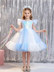 Girls' Party Dress with Sequins, Princess Tutu Style, Perfect for Birthdays, Weddings, Shows, Piano Performances, Evening Events