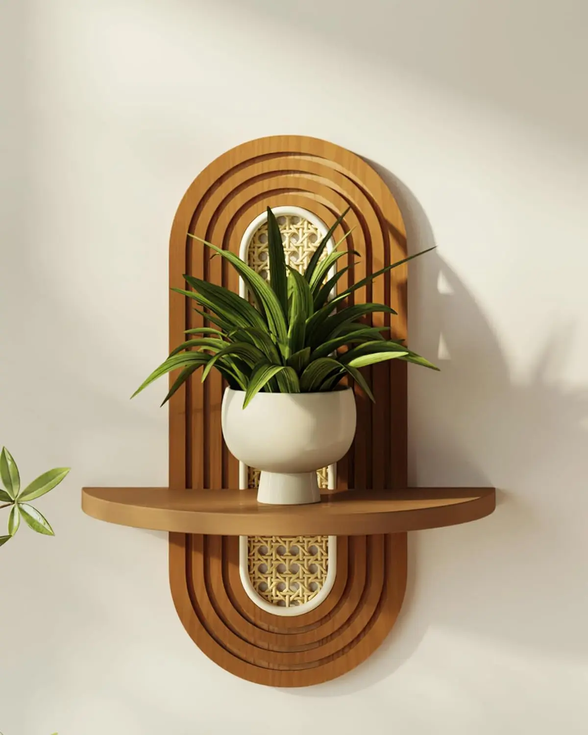 Bamworld Boho Wall Decor Brown Plant Wall Shelf, Mid Century Modern Decor Hanging Plant Shelf, 1-Tier Bamboo Floating Shelves for Home, Bathroom Bedroom Living Room, Office Holding Planter Decoration