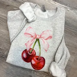 Coquette Sweatshirt, Cherry Bow Sweatshirt, Vintage Sweatshirt, CottageCore, Bow Crewneck, Girly Sweater