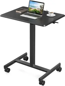 Small Mobile Rolling Standing Desk - Overbed Table, Teacher Podium with Wheels, Adjustable Work Table, Rolling Desk Laptop Computer Cart for Home, Office, Classroom - Black