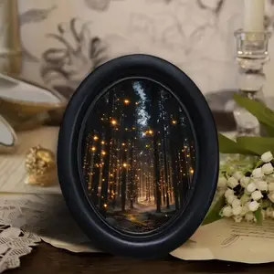1 count, Fireflies in the Forest Vintage Gothic Style Wooden Oval Photo Frame (6.8 * 8.7inch), Oval Wall Decoration，Suitable for Home and Office Wall Decoration, Holiday Decorations - with frame.