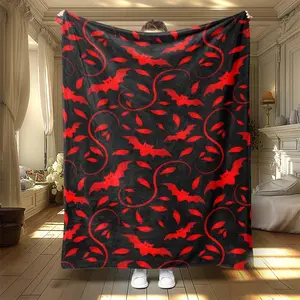 Bat Pattern Flannel Blanket, Halloween Gift, Digital Print Soft Warm Throw for Office Living Room Bed Sofa Nap Air Conditioning