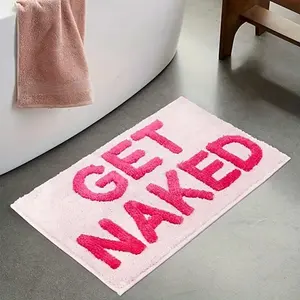 Get Naked Letter Pattern Bathroom Mat, 1 Count Non-slip Soft Absorbent Bathroom Rug, Rectangle Floor Mat for Home Bathroom Living Room Bedroom Decor, Non Slip Rugs
