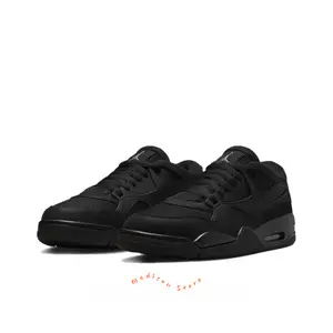 All Black Suede and Mesh Low-Top Retro Basketball Shoes