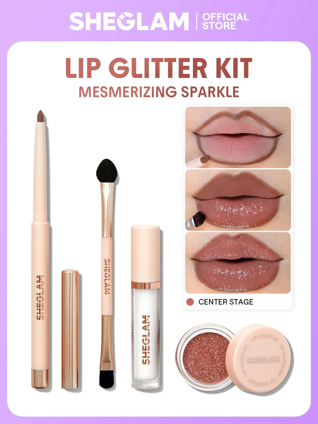 SHEGLAM 4PCS Lip Dazzler Glitter Kit Long Lasting Lip Gloss Set Lip Brush Lip Liners SHEGLAM 4PCS Lip Dazzler Glitter Kit Long Lasting Lip Gloss Set Lip Brush Lip Liners