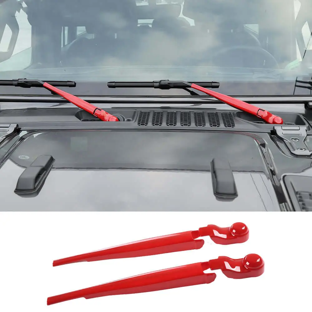 Automotive 2-Pieces Front Window Rain Wiper Nozzle Cover Trim for 2018+ Jeep Wrangler JL-JLU & Gladiator JT, ABS Red Green Carbon Fiber Look Exterior Accessory, Laser-Cut, Double Tape, Precise Fit, UV Resistant, 35*5*3 cm, DIY Install Saves Shop Visits