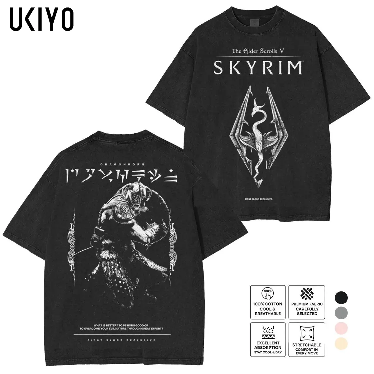 The Elder Scrolls V Skyrim T-Shirt - Premium Heavyweight Mineral Wash Oversized Tee - Vintage Paarthurnax Quote Dark Fantasy Edgy Gothic Grunge Merch Clothes