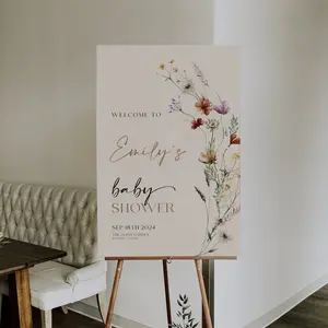 Baby Shower Welcome Sign Welcome sign template Baby Shower Neutral sign Wildflower Baby Shower  Mila