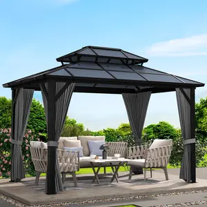 Gaomon 10' x 13' Hardtop Gazebo, Heavy Duty Metal Gazebo with Aluminum Frame, Double Galvanized Steel Roof & Pergola Cover, Dark Grey Outdoor Shade Canopy for Patios, Gardens