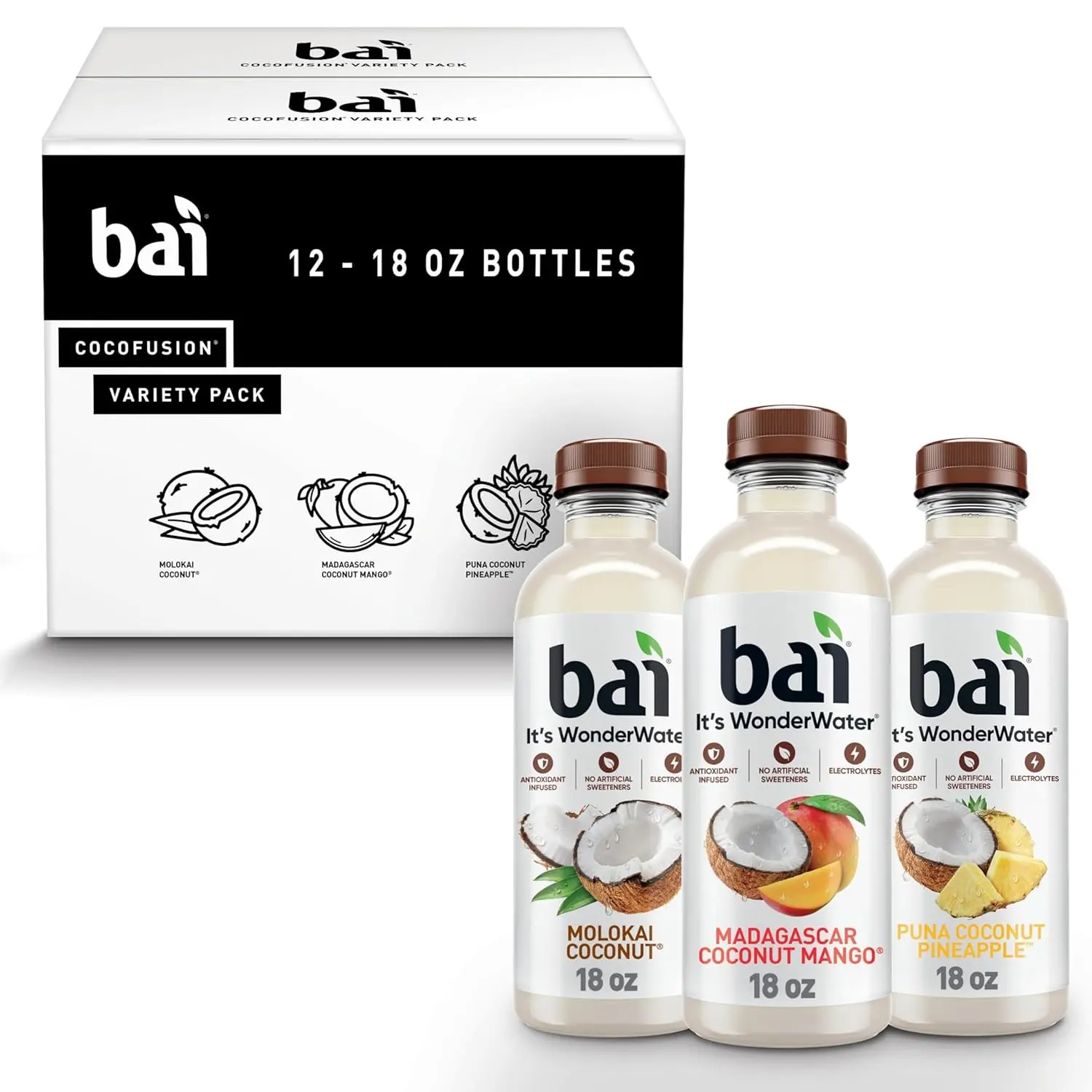 Bai Coconut Variety Pack, Antioxidant Infused Water Beverage, with 12 Pack