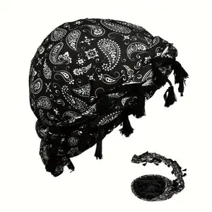 Vibrant Paisley Print Bandana Headwrap with Tassels - Soft, Lightweight Knit Fashion Accessory for Men - Unique Printed Design, No Magnetic Features, Perfect for Everyday Wear
