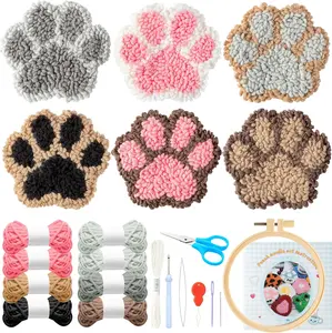 22Pcs Craft Punch Needle Coaster Kit, Easy Art Work Decor Coasters Kits for Beginners, 6 Pattern Tufted Rug Pads with Adhesive Felt Yarns Embroidery Hoop Instruction, DIY Needle Punch Craft