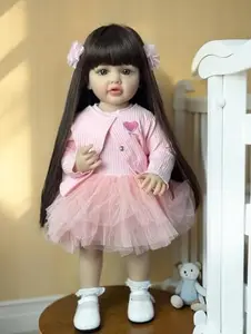Lovely 22inch Reborn Baby Dolls Girl Real Life Full Body Vinyl Newborn Baby Dolls Realistic Looking Long Hair Girl Doll Toy for Ages 3+