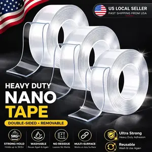 Heavy-Duty Transparent Nano Tape, 10.5ft Double-Side Adhesive Mounting Strips, Multi-Surface Compatible, Renter-Safe, Easy Application, Precise Measurement, Stretchable Residue-Free Removal, Washable for Room Decor Picture Hanging