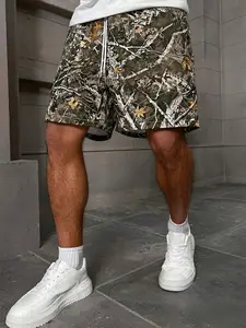 Men's Floral Branch Print Shorts, Fashion Casual Camo Shorts, Camouflage Shorts, Summer Street Beach Pants, Stylish and Comfortable, Streetwear, Menswear