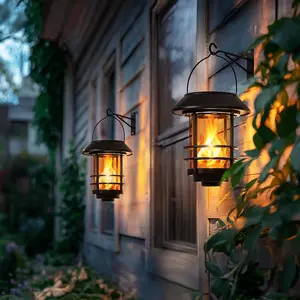 Solar Wall Lantern Outdoor, Flickering Flames Solar Sconce Lights Outdoor, Hanging Lamps Wall Mount for Front Porch, Patio and Yard, 2 Pack