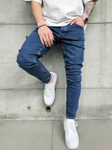 SRETOUU New Streetwear Men's Blue Stretch Slim Fit Jeans Minimalist Classic 5-Pocket Casual Pencil Style Denim Menswear
