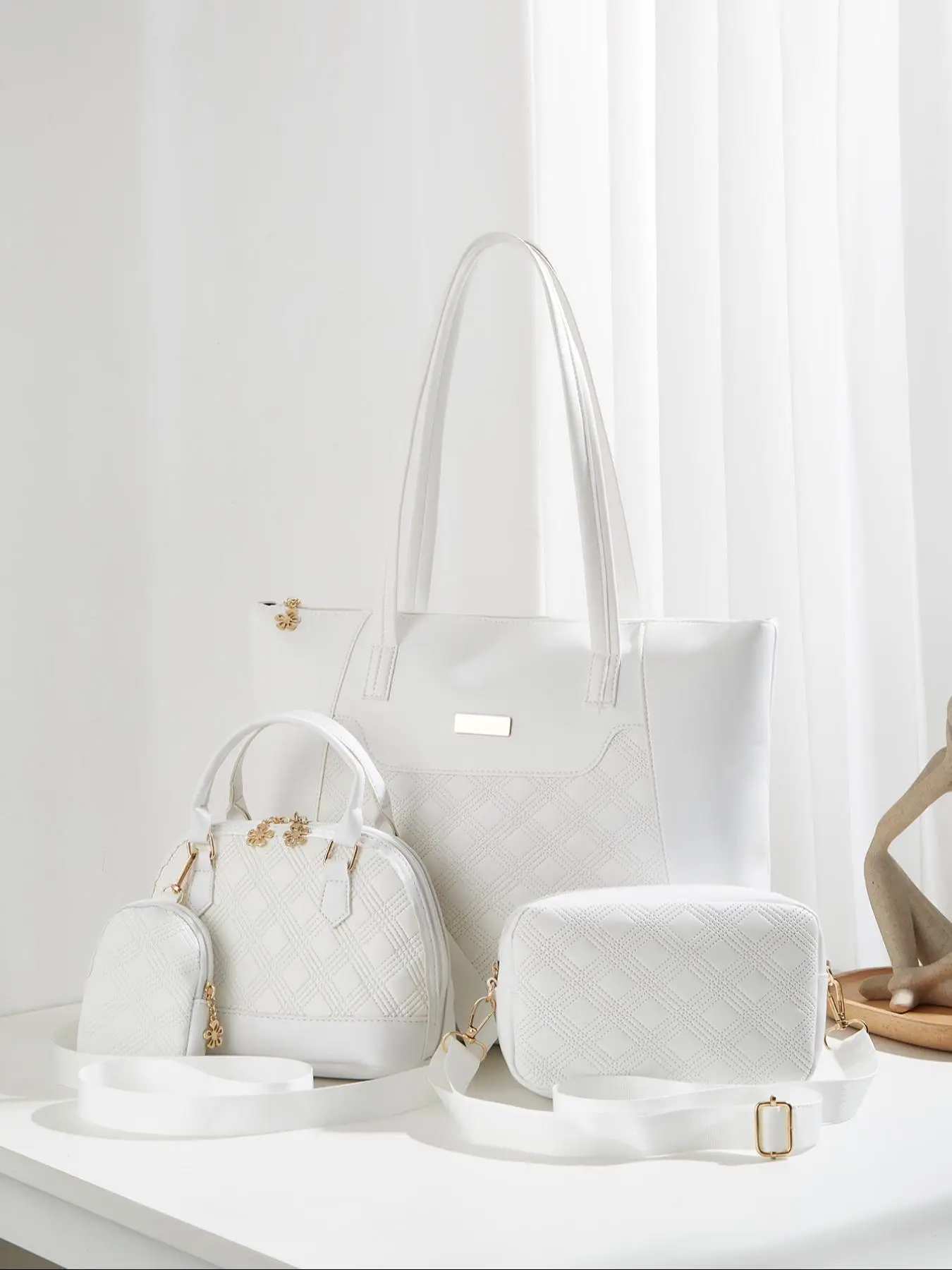 Women's Simple Plain Rhombus Embossed Women Bag Sets, Including Casual Versatile Handbag, Large Capacity Tote Bag, Travel Shoulder Bag and Wallet for