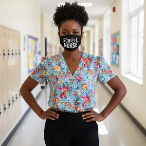 School Nurse Face Mask | Black Reusable Mask with Stethoscope Design