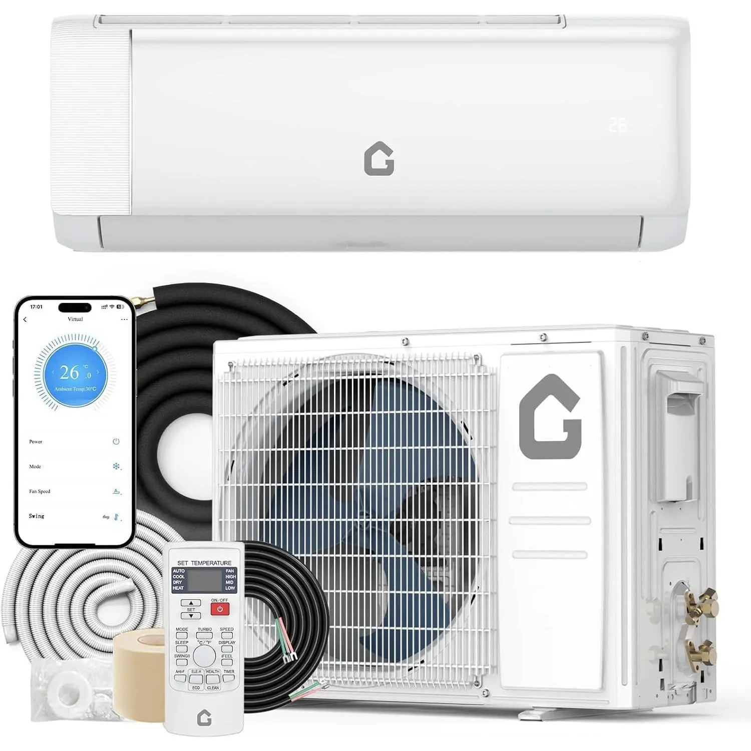 Gaomon 18000 BTU Mini Split Air Conditioner with Heater - 21 SEER2 High-Efficiency Inverter Aircon, 230V Energy-Saving WiFi Aircon Split Type, Remote Control, for Rooms Up to 1250 Sq.Ft
