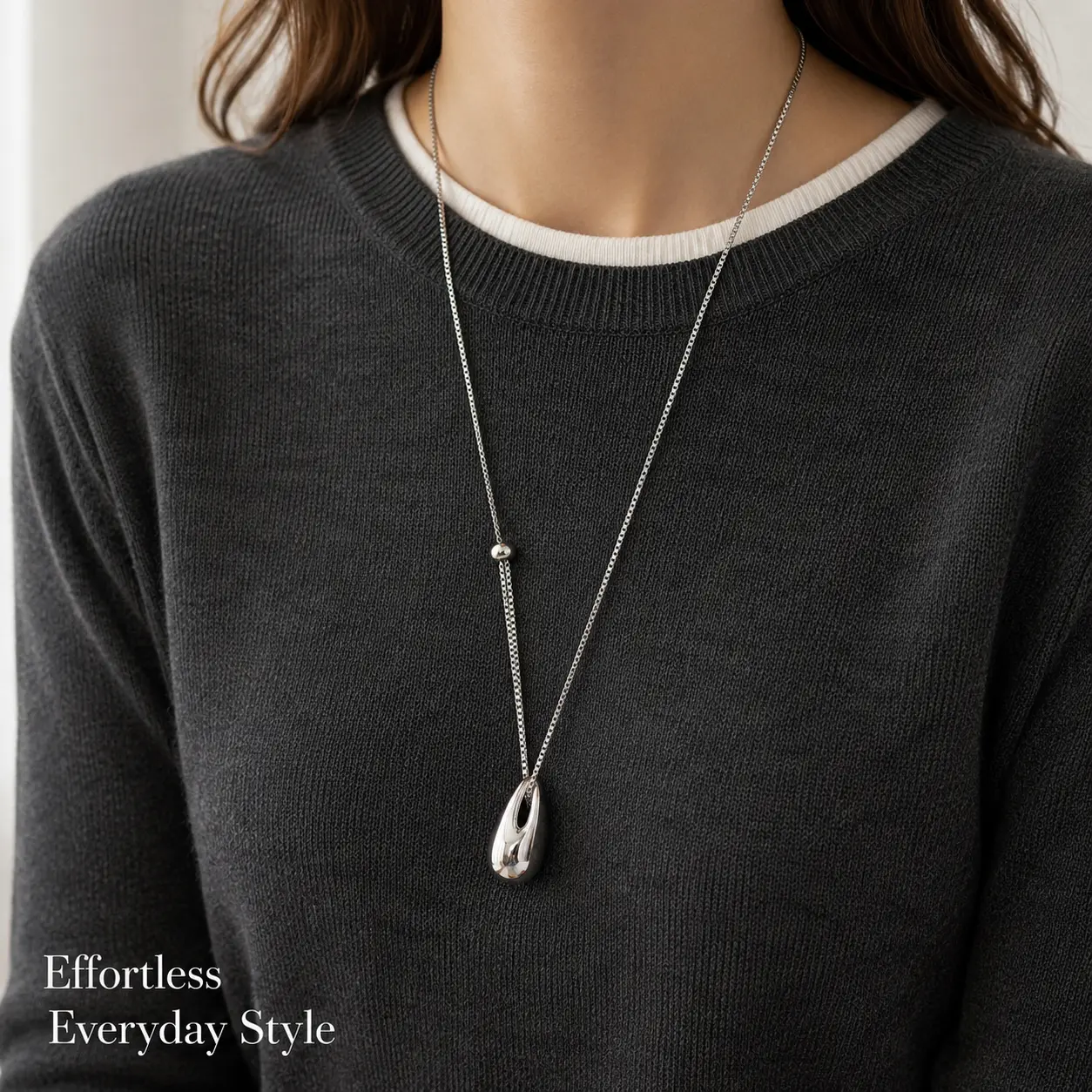 Women's Silver Teardrop Pendant Necklace - Adjustable Chain Jewelry, Long Flexible Adjustable Pendants Necklace, Sparkling, Elegant, Lightweight, Comfortable, Versatile, Feminine Summer Gift for Daily Wear & Special Occasion Accessory, Adjustable Pendants