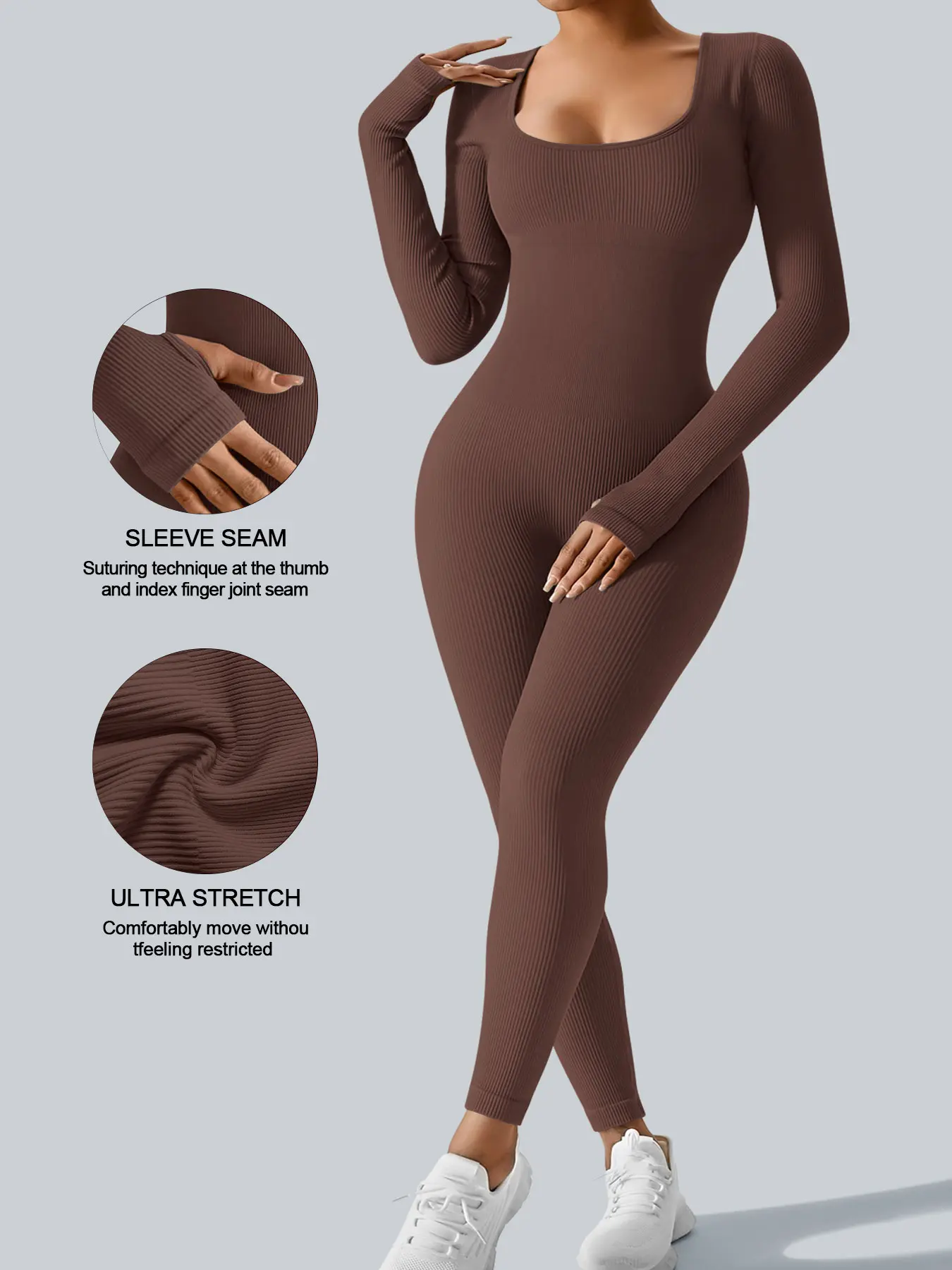 Women's Long Sleeve Sports Jumpsuit, Round Neck Jumpsuit, Fitness Yoga Jumpsuit, Sporty Comfy Jumpsuit, Casual Comfy Breathable High Elasticity Jumpsuit for Yoga Gym Workout, Ladies Sportswear for All Seasons