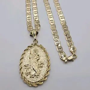 Saint Jude Pendant Chain  24 Inches 6 Millimeters Laminated Gold Jewerly Cuban Link Necklace Exquisite Jewelry Gift