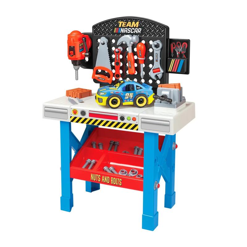 Marvel Spider-Man | Spidey and His Amazing Friends | Team Nascar | Transformers Pit Stop Tool Bench Playset - Pretend Play & Real Tool Fun for Kids Age 4+; Official Licensed