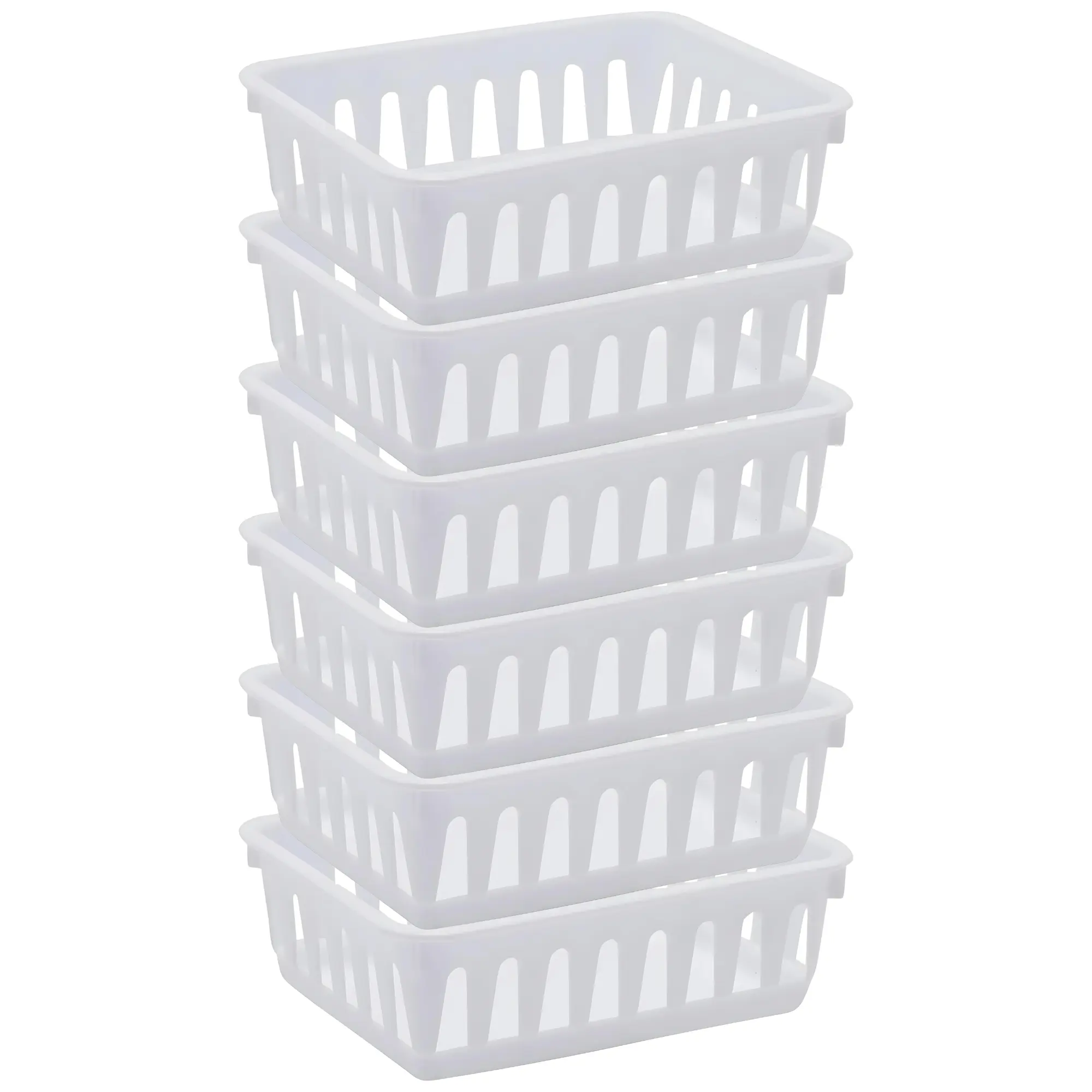 Tribello Small Plastic Baskets for Organizing, White Drawer & Closet Storage Tray Organizer Bin Containers, 6 x 5 x 2 inch - Made in USA