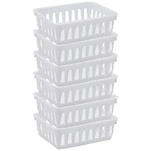 Tribello Small Plastic Baskets for Organizing, White Drawer & Closet Storage Tray Organizer Bin Containers  , Size 6 x 5 x 2 - Made in USA