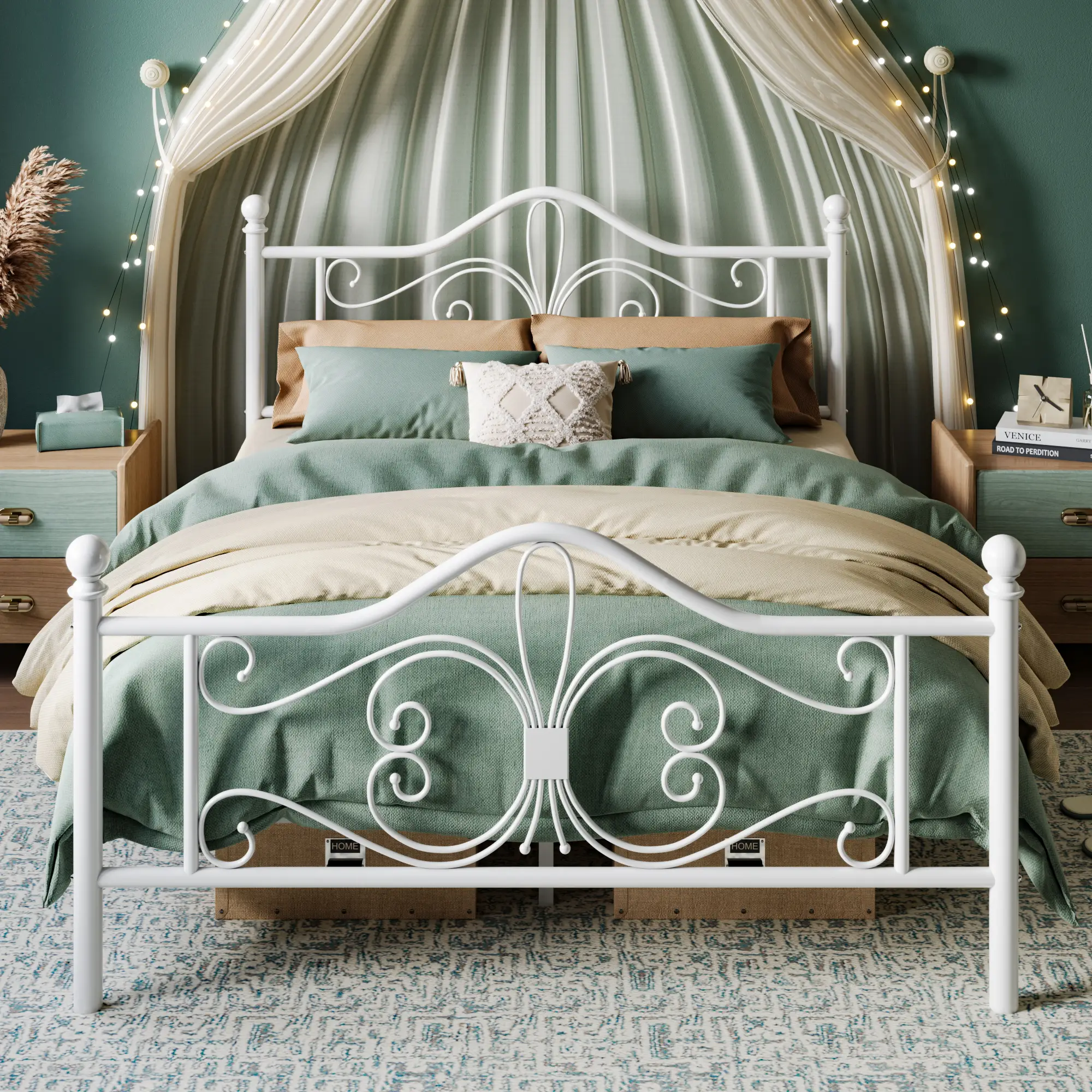 HOOMIC Charming Butterfly Design Twin Metal Bed Frame for Kids, 【Frame Only No Mattress】with Headboard & Footboard, No Box Spring Required, Available