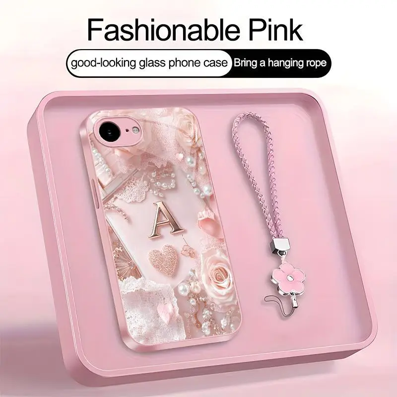 Lace Pearl Optical Illusion Art 2D Phone Case,Suitable for [iPhone 16e] high-end women's, Lanyard a beautiful four-leaf clover lanyard is included🍀 952