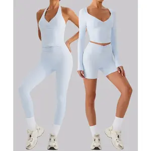 Summer solid color chest pad sports bra yoga suit set high waist hip lift fitness yoga exercise suit layered  workout  set Plus Size Skeleton Print Hoodie Women's Ribbed Crop Tank and Shorts Set oversized pocket twerk  shorts