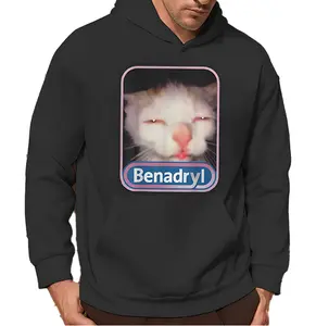 Benadryl Funny Cat Graphic Hoodie Machine Washable