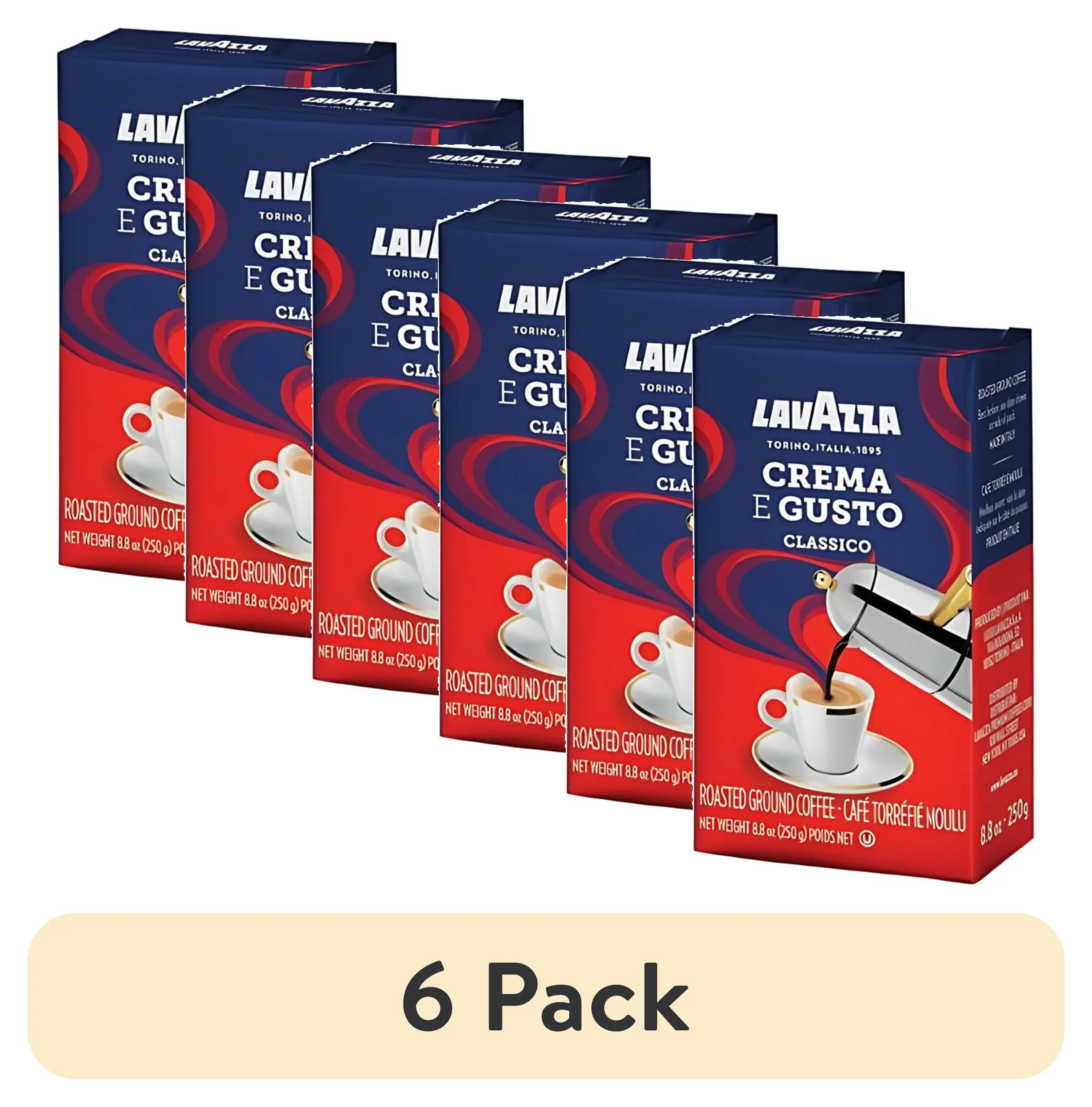 Lavazza Crema e Gusto Ground Coffee, Medium Roast Arabica-Robusta Blend, 6-Pack 8.8 oz Bags, Chocolaty Full-Bodied Coffee with Balanced Aromatic Notes for Espresso/Drip Daily Brewing (See on Product Label)