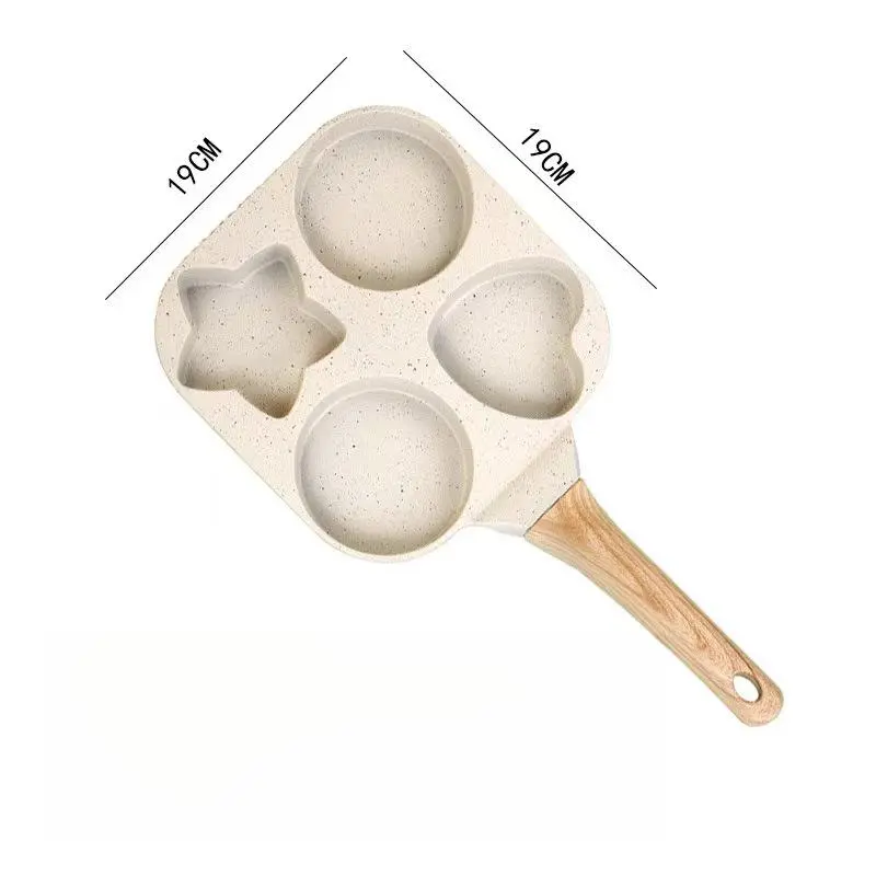 Nonstick 4-Cup Aluminum Alloy Egg & Pancake Skillet - Multi-Shape (Stars, Hearts), Detachable Handle, Easy-Clean, Compact, Induction-Compatible, Portable Breakfast Pan for Kids, Home Cooking (White), Easy Assembly