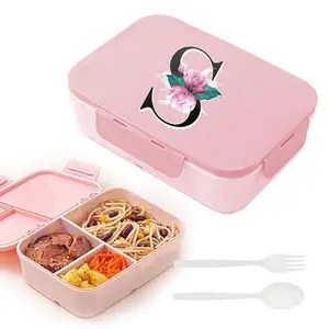 Letter Pattern with Cutlery, 1 Count Leak-proof Lunch Container with 3 Compartments, Bento Lunch Box, Leakproof Lunch Box, Portable Lunch Box, Food Storage Container for School Work Travel