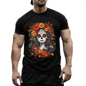 Day of the Dead La Catrina Graphic Tee Cultural Vibes Soft Breathable Casual Top Short Sleeve Skeleton Art Sugar Skull Design for Daily Wear or Altar Festivals