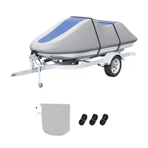 【Summervibes】VEVOR Jet Ski Cover,  126"-135" Trailerable Waterproof PWC Cover, Heavy-duty 600D Marine Grade PU Oxford Fabric, UV Resistant Seadoo Cover with Buckle Straps, Personal Watercraft Covers, Grey+Blue