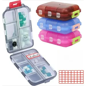 4PS Travel Pill Organizer with 96 Slice Labels,10 Compartments Travel Pill Box Portable Folding Small Pill Case Daily Pill Container Used for Carry Storage