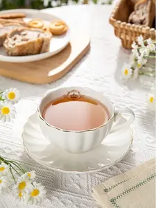 4 oz White Espresso Cups Set, Ceramic Cappuccino Cups with Saucers, Durable Porcelain Tea Set & Modern Coffee Cup Collection, Coffee Lover Gifts
