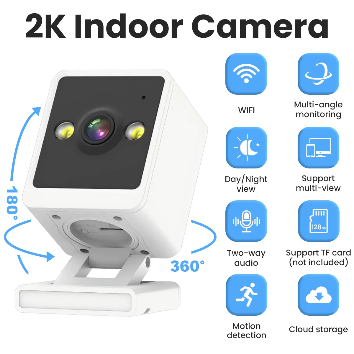 Fycloud Q26 Plug-in Smart Security Camera - 2.4GHz WiFi, Magnetic Mount, Ultra HD Resolution, Night Vision, Motion Detection Alerts, APP Remote Viewing, Micro SD/Cloud Storage, AP Hotspot, No-Network Functionality, 1-Way Audio for Home, Office