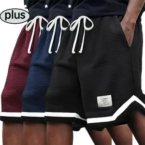 PLUS 3 Pack Plus Size Men's Waffle Knit Shorts Stretch Drawstring Waistband Summer Casual Breathable Soft Fabric Versatile Solid Gray Relaxed Fit Homewear Streetwear