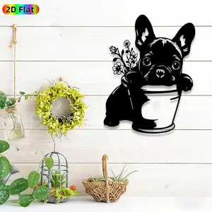 1pc French Bulldog with Flower Bouquet Metal Wall Art, Floral Puppy Statue Mural, Intricate Craftsmanship, Artistic Metalwork, Perfect for Mothers Day, Housewarming Decor, Perfect for Living Room Bedroom Nursery Decor, Ideal Gift for Pet Lovers.